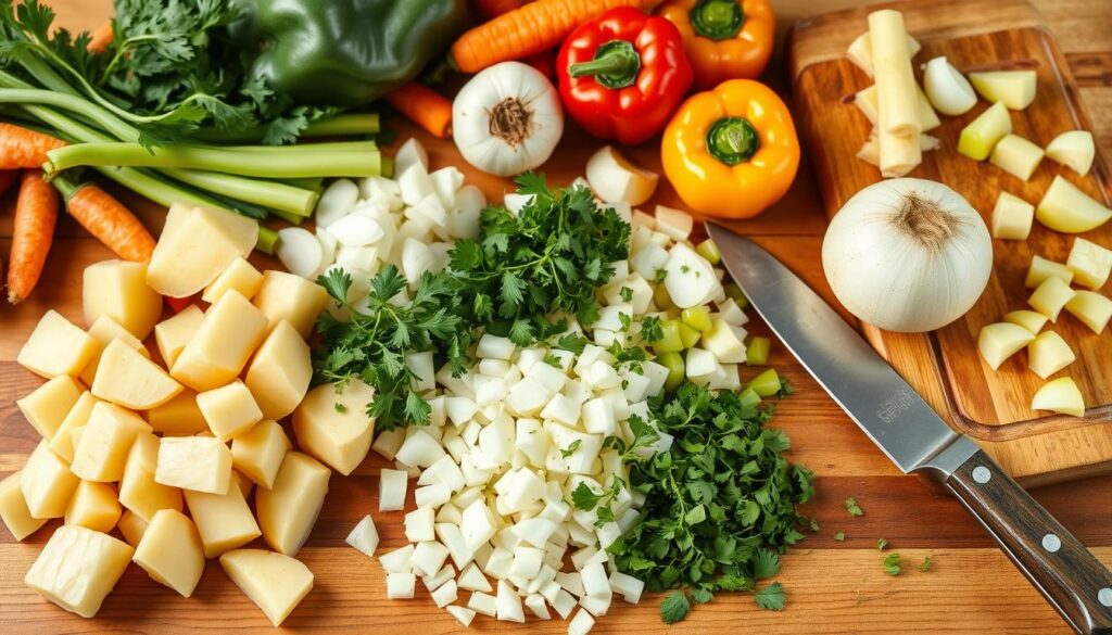 preparing ingredients for potato soup